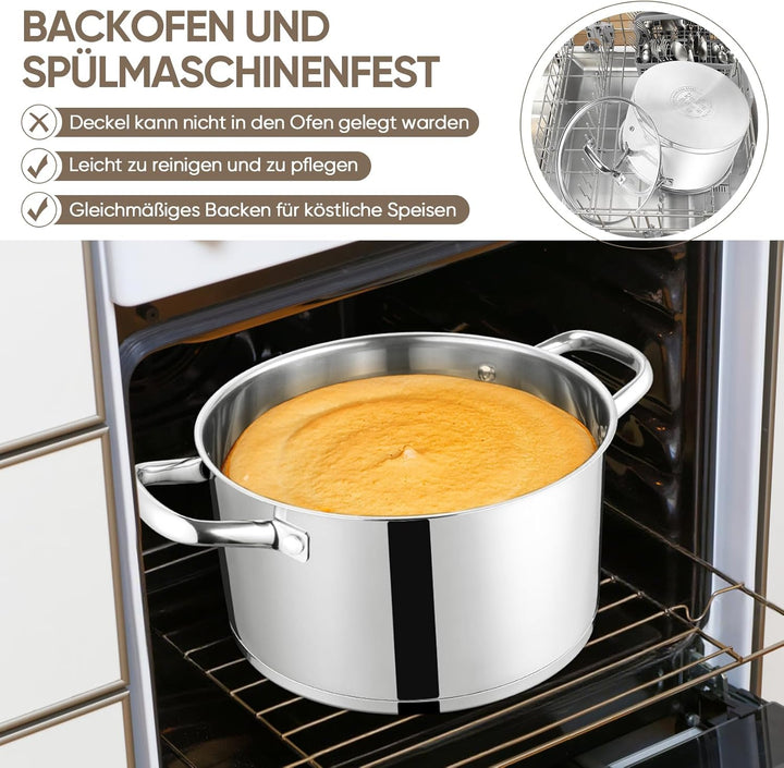 26cm Kochtopf, Onader 3-Lagiger Boden Edelstahl Topf Induktion mit Glasdeckel, 7,5L Gross Nudeltopf