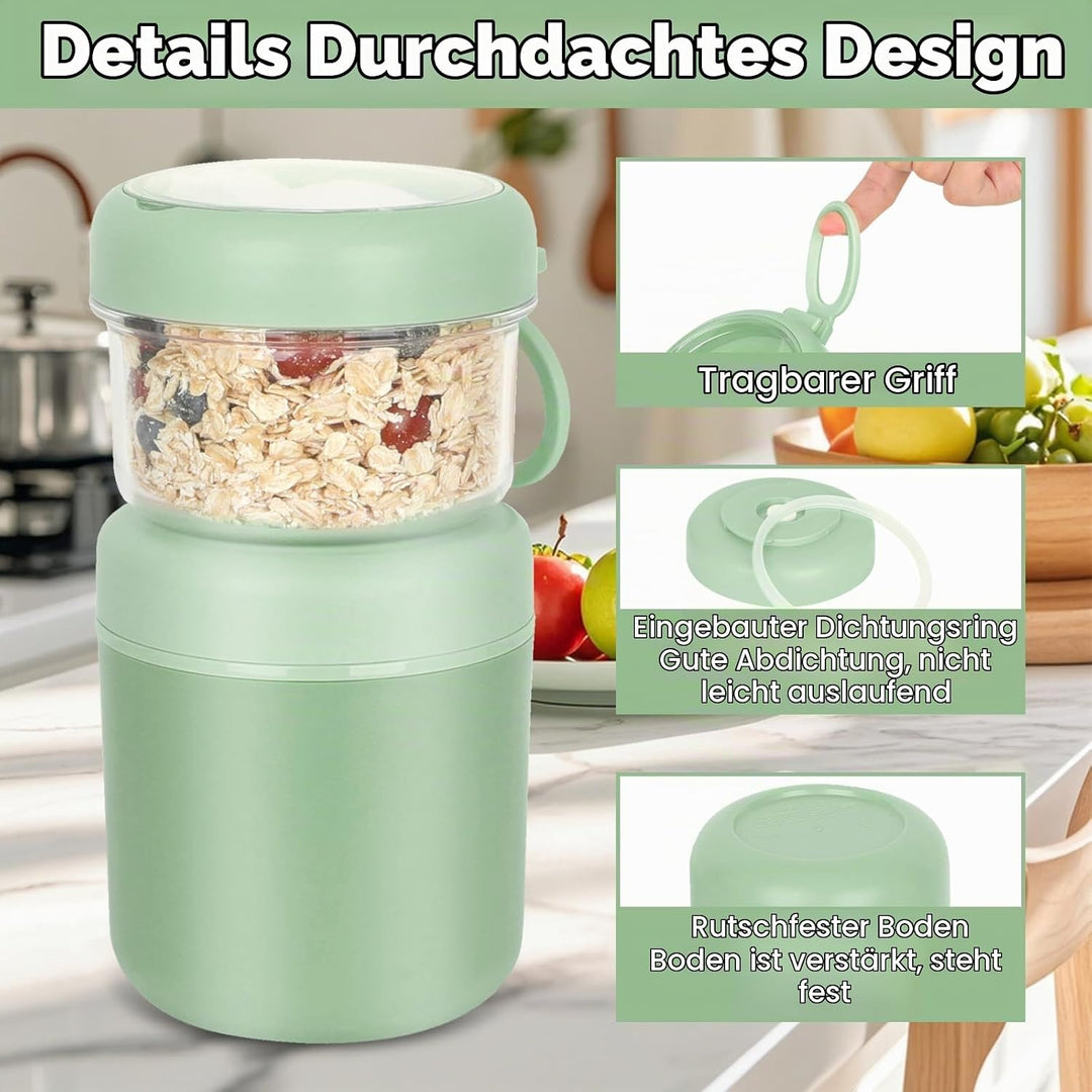 Grosser Edelstahl Müslibecher to Go, Joghurtbecher 530ml+330ml Tragbarer Auslaufsicherer Müslibecher