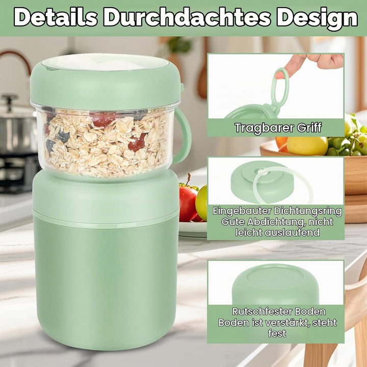 Grosser Edelstahl Müslibecher to Go, Joghurtbecher 530ml+330ml Tragbarer Auslaufsicherer Müslibecher