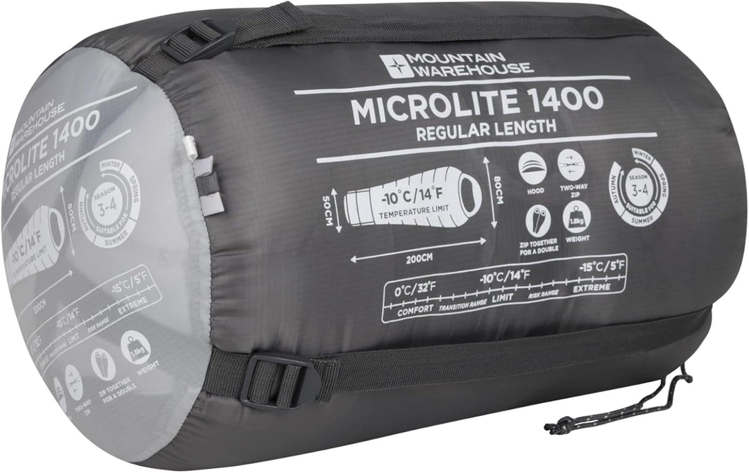Mountain Warehouse Microlite 1400 Schlafsack DGR Reissverschluss links - reg. Länge (200cm), DGR Rei