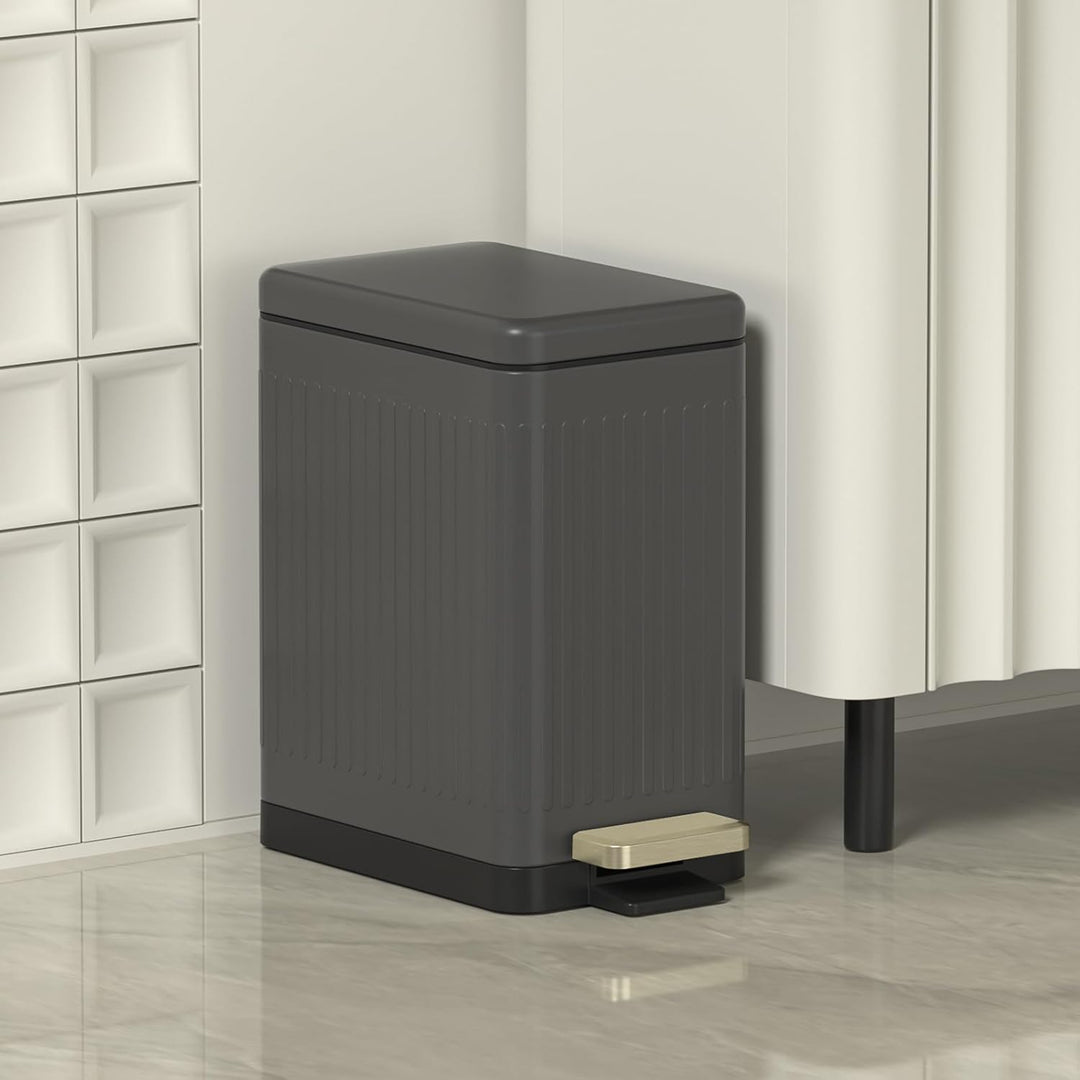 Mbillion Badezimmer-Mülleimer mit Deckel - Edelstahl Schritt Slim Abfalleimer, Metall-Abfallkorb 10L