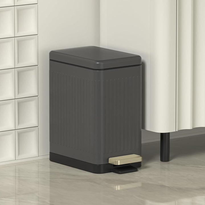 Mbillion Badezimmer-Mülleimer mit Deckel - Edelstahl Schritt Slim Abfalleimer, Metall-Abfallkorb 10L