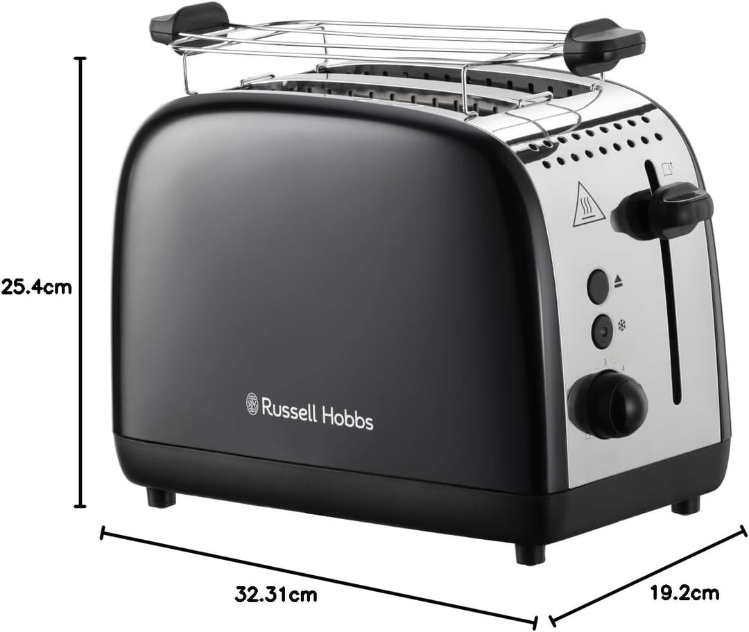 Russell Hobbs Toaster [für 2 Scheiben] Colours Plus Edelstahl Schwarz (extra breite Toastschlitze, i