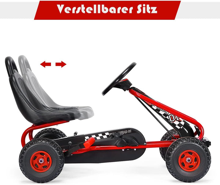 RELAX4LIFE Kinder Gokart mit Handbremse & verstellbarem Sitz, Tretauto mit hohem Sicherheitstandard,