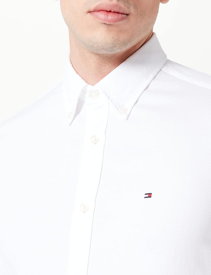 Tommy Hilfiger Herren Hemd Core Flex Dobby Langarm M Weiss (White), M Weiss (White)