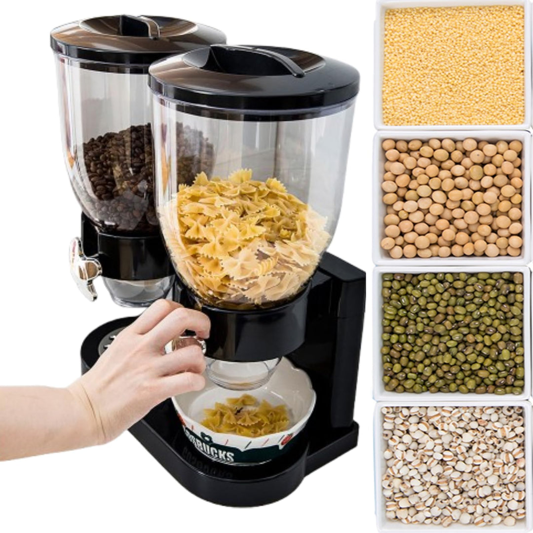 Cornflakes Doppel-Müsli-Spender mit 2 Behältern, Frühstück, Küchenhelfer (schwarz), Schwarz