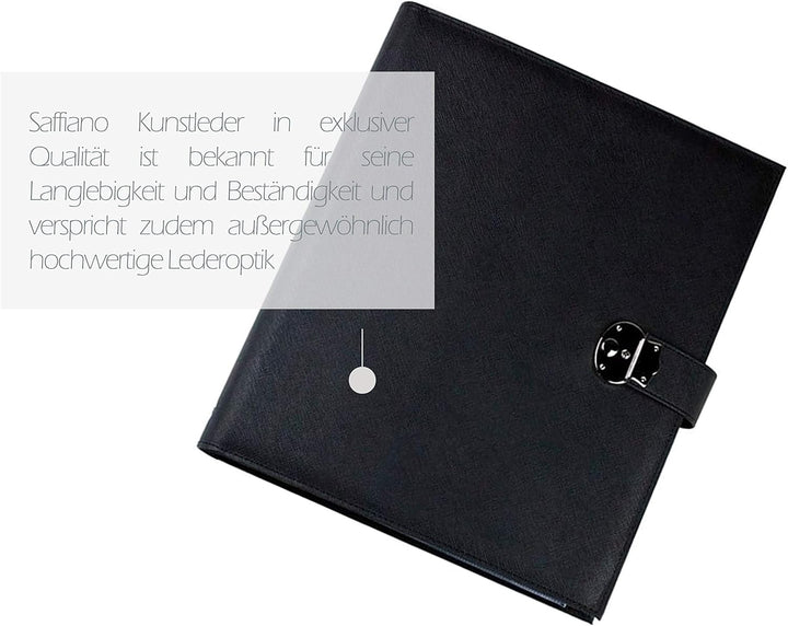 DELMON VARONE - Personalisierbare Dokumentenmappe DIN A4 mit Schloss & Schlüssel inkl. 3 Klarsichthü