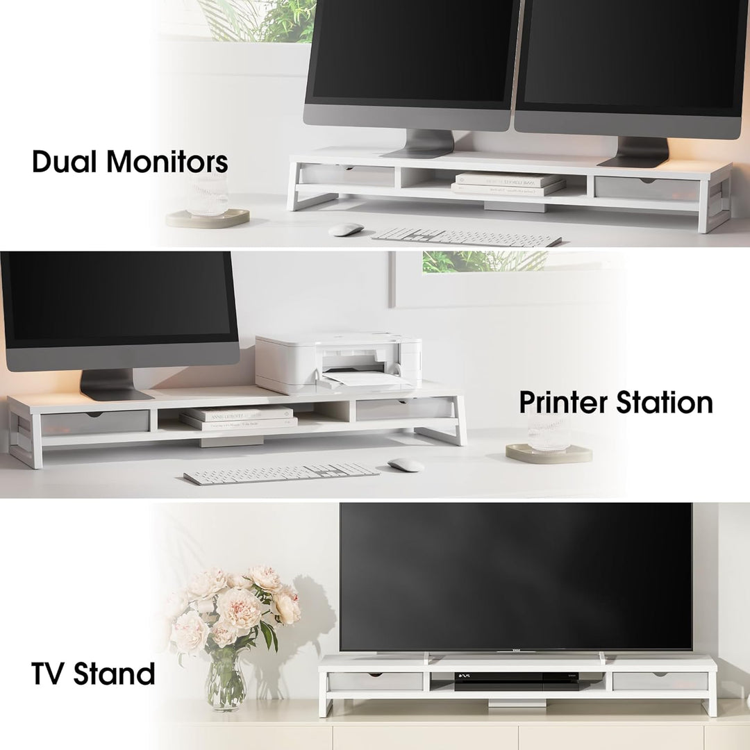 Fenge Dual Monitorständer Riser mit 2 Acryl Schubladen 2 Etagen 108cm Computer Bildschirmständer für
