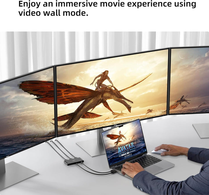 3-Port DisplayPort 1.4 auf 3 HDMI Splitter Dreifach 4K 60Hz Monitore Einzel 8K, Dual 4K 120Hz DP auf