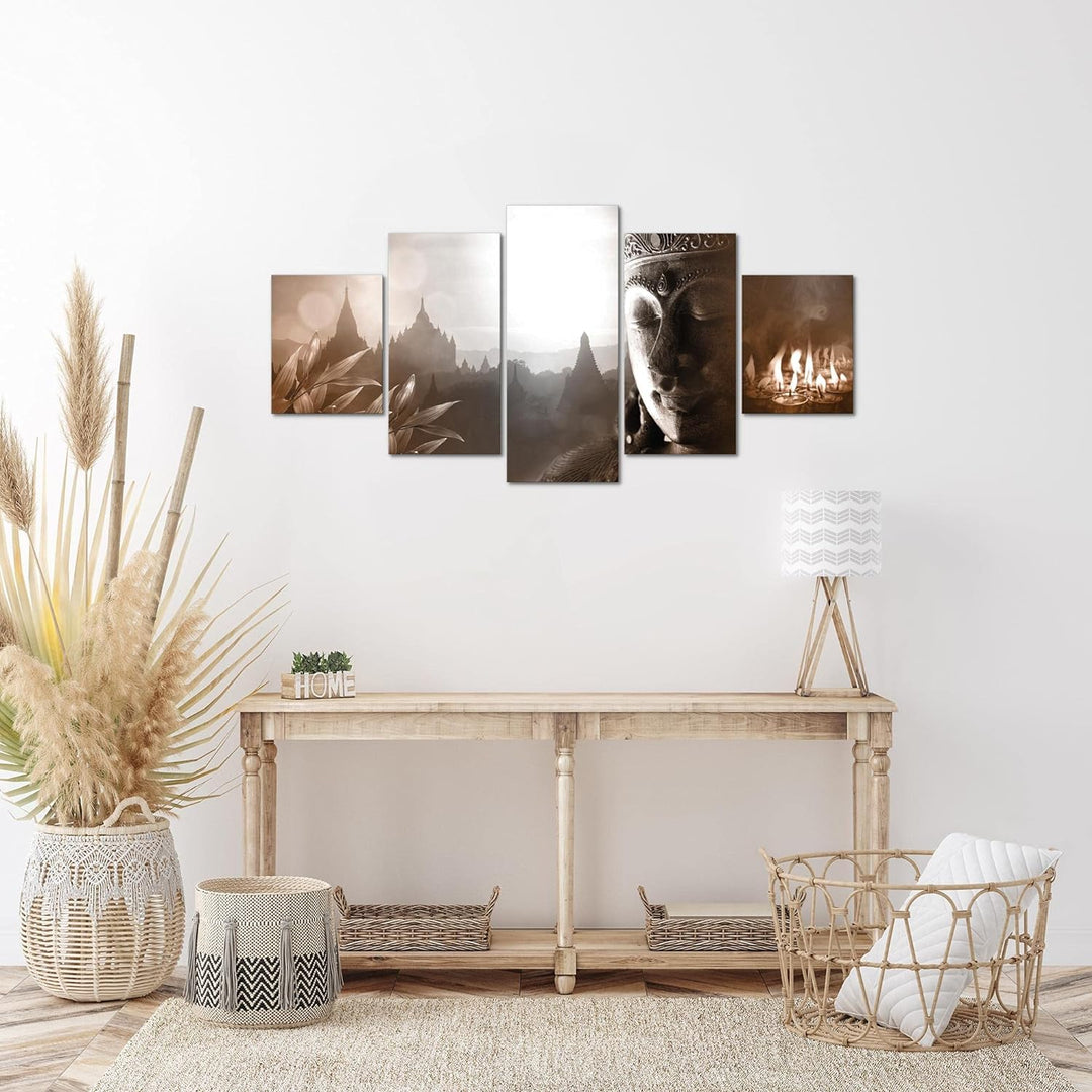 Runa Art Wandbilder Blumen Orchidee 5 Teilig Bild auf Vlies Leinwand Deko Wohnzimmer Zen Rot Grau 01