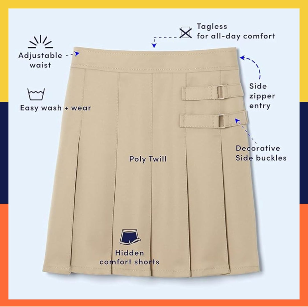 French Toast Big Girls' Two-Tab Pleated Scooter, Khaki, 12