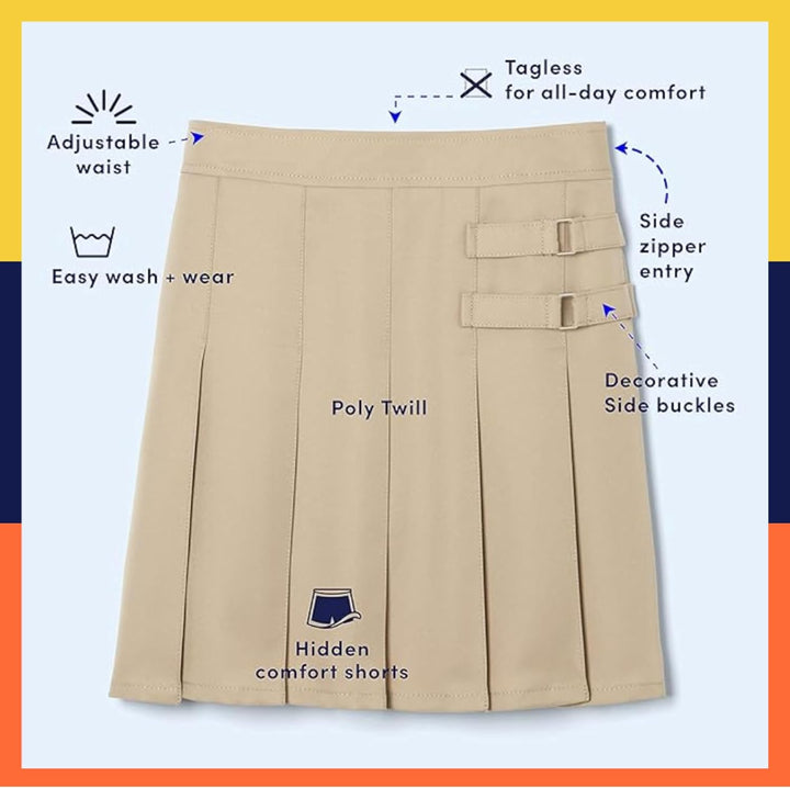 French Toast Big Girls' Two-Tab Pleated Scooter, Khaki, 12