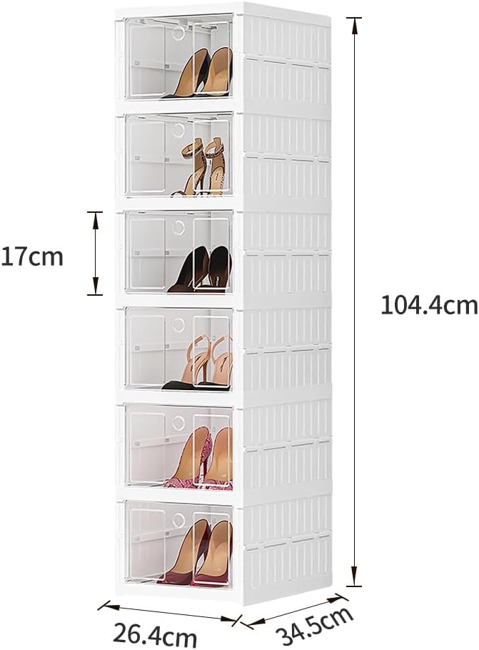 OHMG 6 Stück Schuhboxen, Aufbewahrungsboxen aus Kunststoff, transparent, stapelbar, faltbar, Regal f