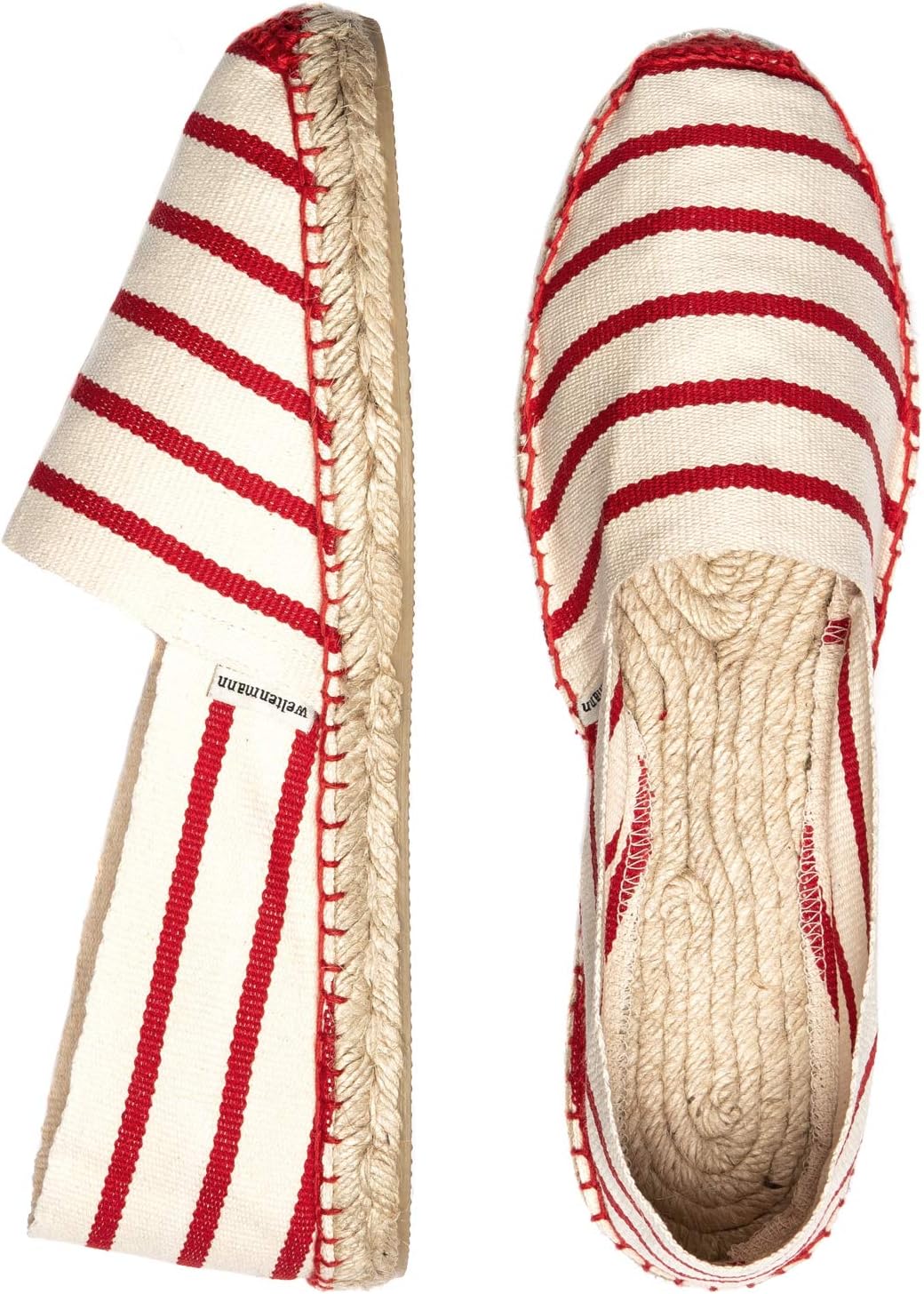WELTENMANN gestreifte Herren Slip-on Espadrilles aus Baumwolle mit Schuhbeutel, 41-46, Handmade in S