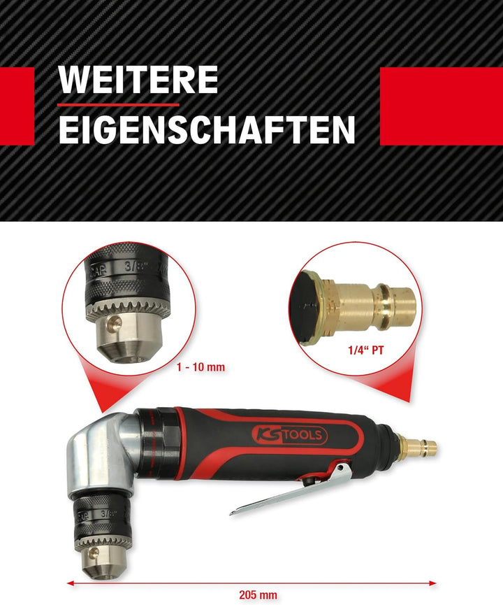 KS Tools Druckluft Winkelbohrmaschine 3/8" SlimPOWER 515.5465 I Winkelbohrmaschine Druckluft mit Zah