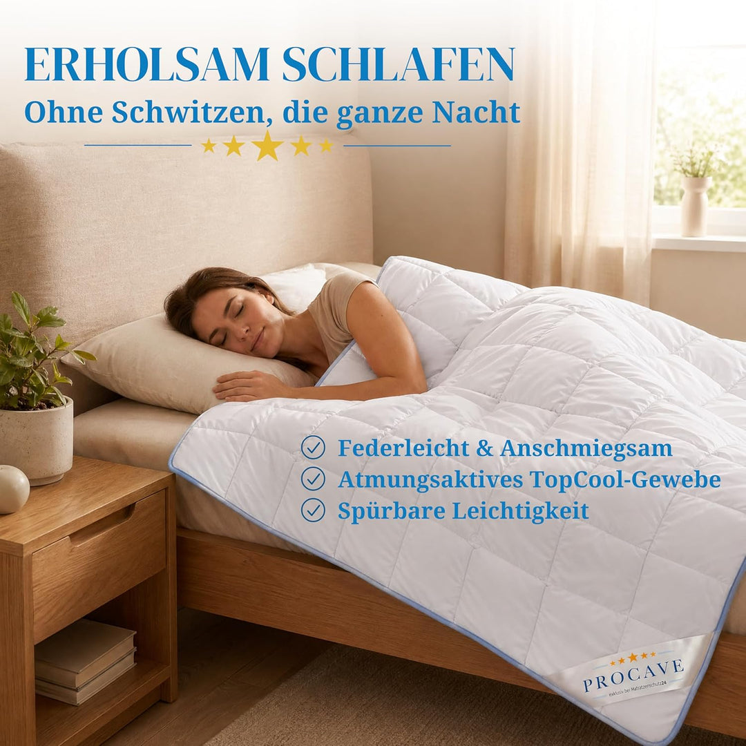 PROCAVE TopCool Qualitäts-Bettdecke für den Sommer 135x220cm, Soft-Komfort-Bettdecke, kochfeste Step