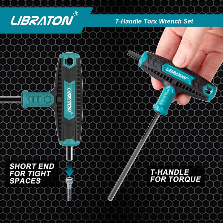 LIBRATON T-Griff Schraubenschlüssel Satz 7tlg, Schraubendreher-Satz mit T-Griff, TX10-TX40, für Torx