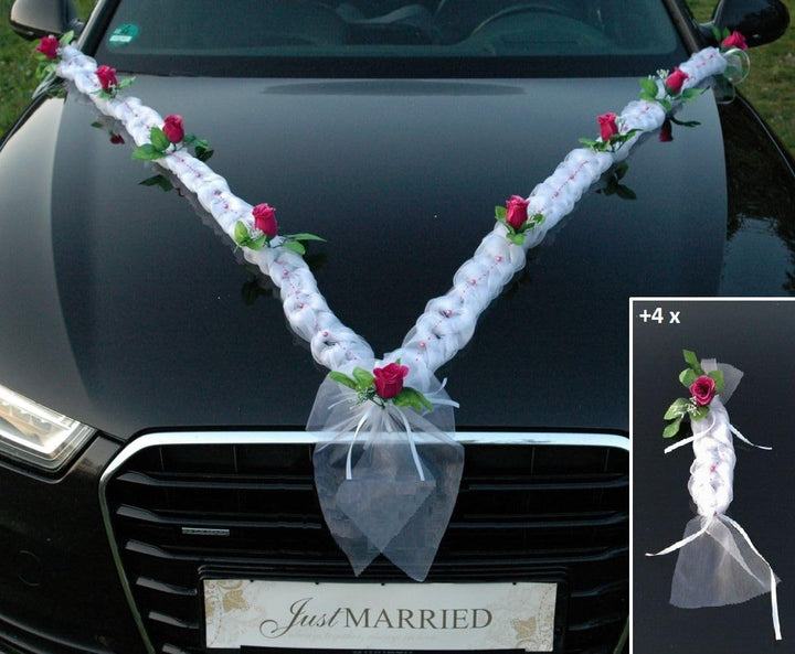 Sonder Organza Girlande Braut Paar Rose Deko Dekoration Hochzeit Car Auto Wedding ®Auto-schmuck Deko