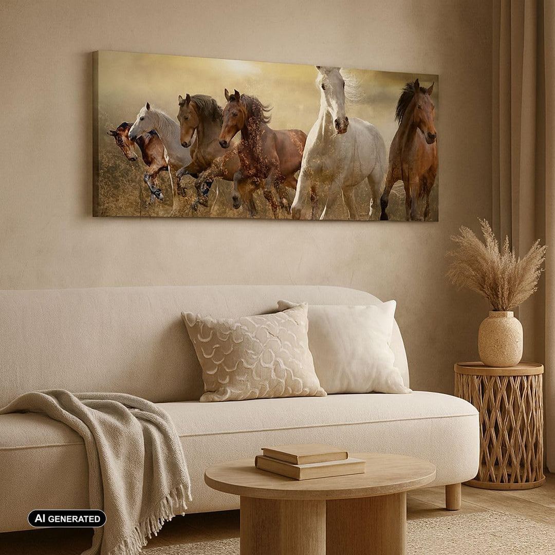 Wandbilder Dekoration Wohnzimmer Pferd Tier Natur Panorama Bilder auf Leinwand 120x50cm Leinwandbild