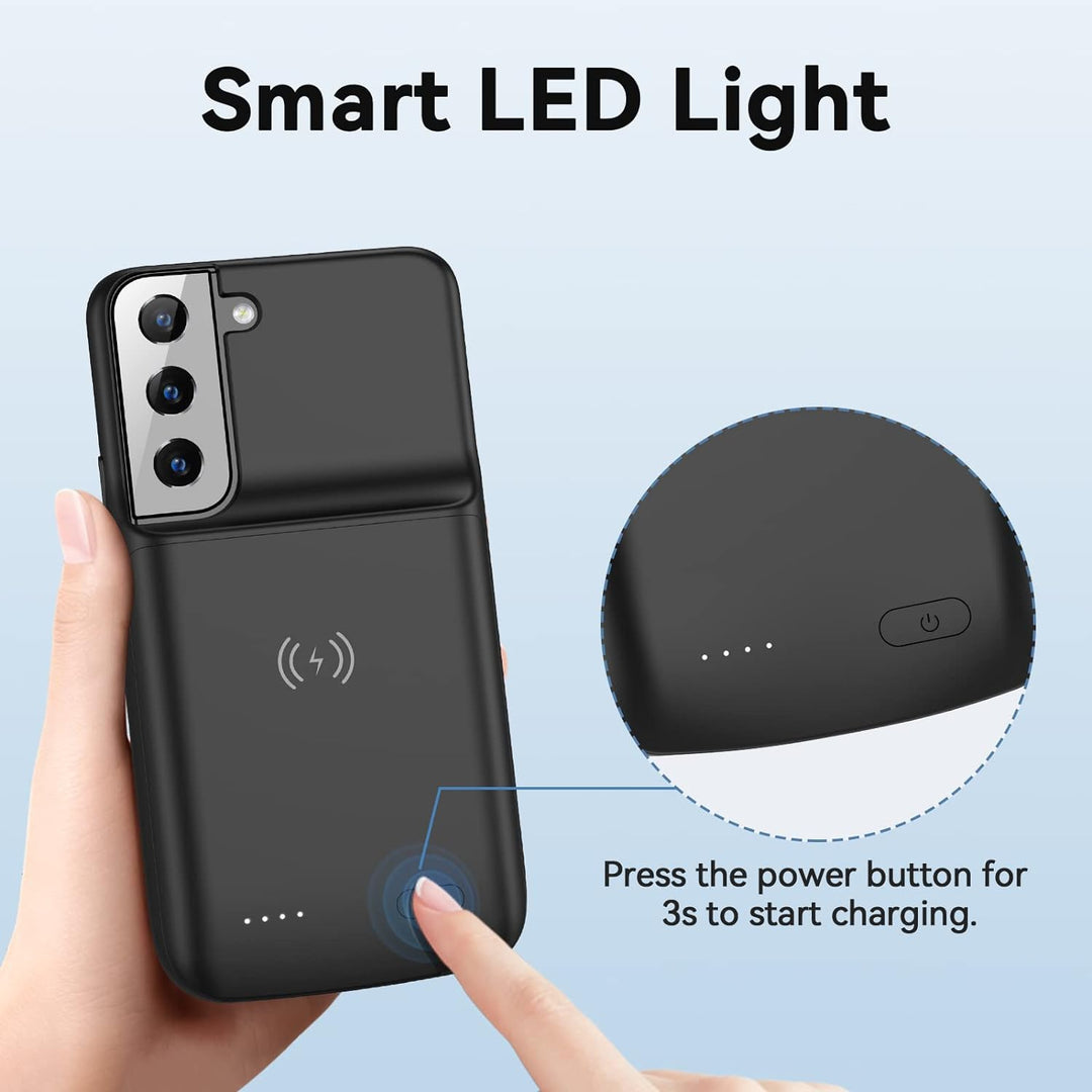 NEWDERY Akku Hülle Für Samsung Galaxy S22, Unterstützt 18W QC und Qi Kabelloses Laden, 4700 mAh Schl