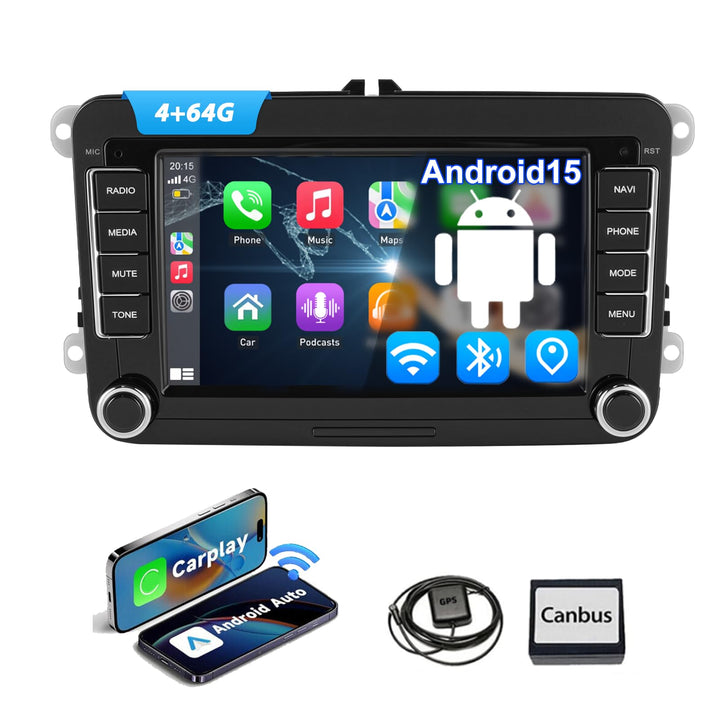 ESSGOO 4+64G Android15 Autoradio Für VW Golf 5 6 Polo Passat Seat Caddy RCD330-7zoll Auto Radio Disp