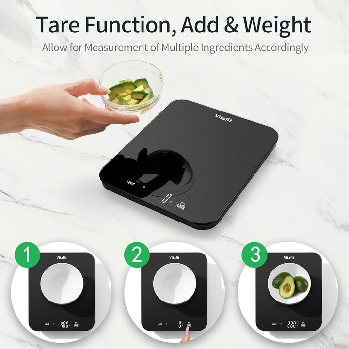 Vitafit 15kg Küchenwaage Digital mit Hoher Präzision 1g, Waagen-Profifabrik SEIT 2001, Digitalwaage