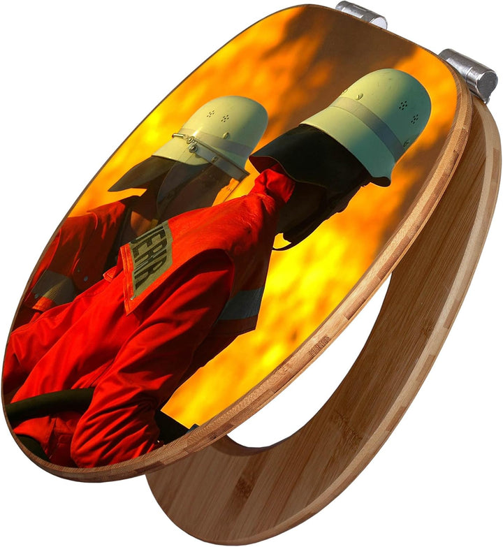 banjado® Design WC Sitz Bambus Absenkautomatik mit Motiv Feuer/Toilettendeckel mit Absenkautomatik H