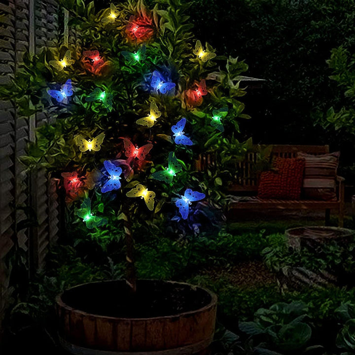 Aussen Solar Licht Garten wasserdicht 12 PCS Faser Schmetterling Shaped solarbetriebene Lichterkette