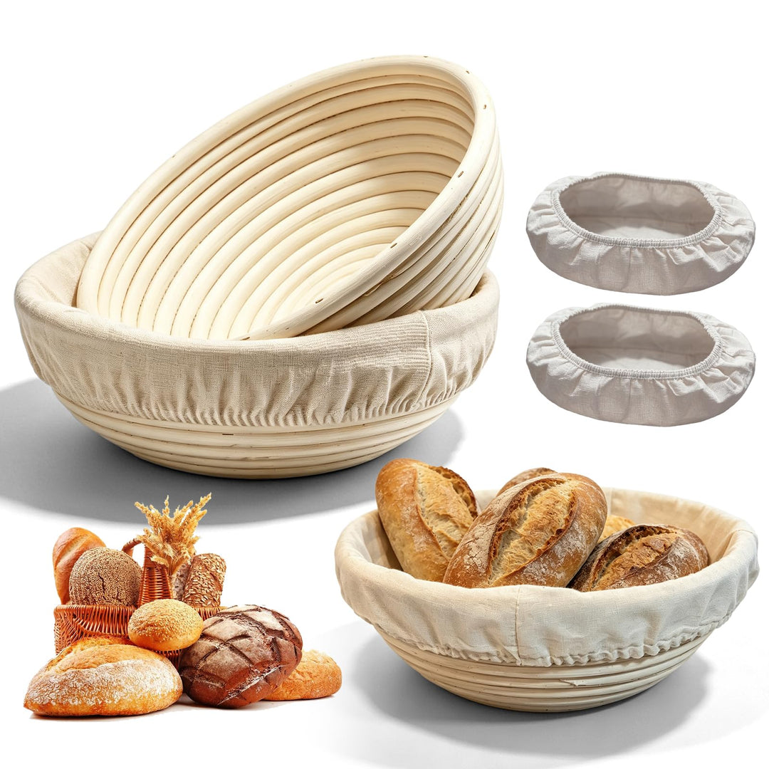 Gärkörbchen oval 2er-Set, Ø23cm Brotgärkörbe mit Leineneinsatz, Gärkörbchen Set, Gärkorb Oval, Garko