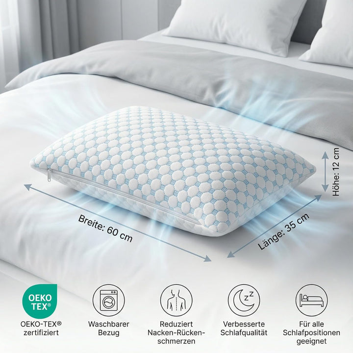 Kühlendes Kopfkissen 40x80 mit Kühlfunktion, Memory Foam Kissen ergonomisch, Nackenstützkissen für S