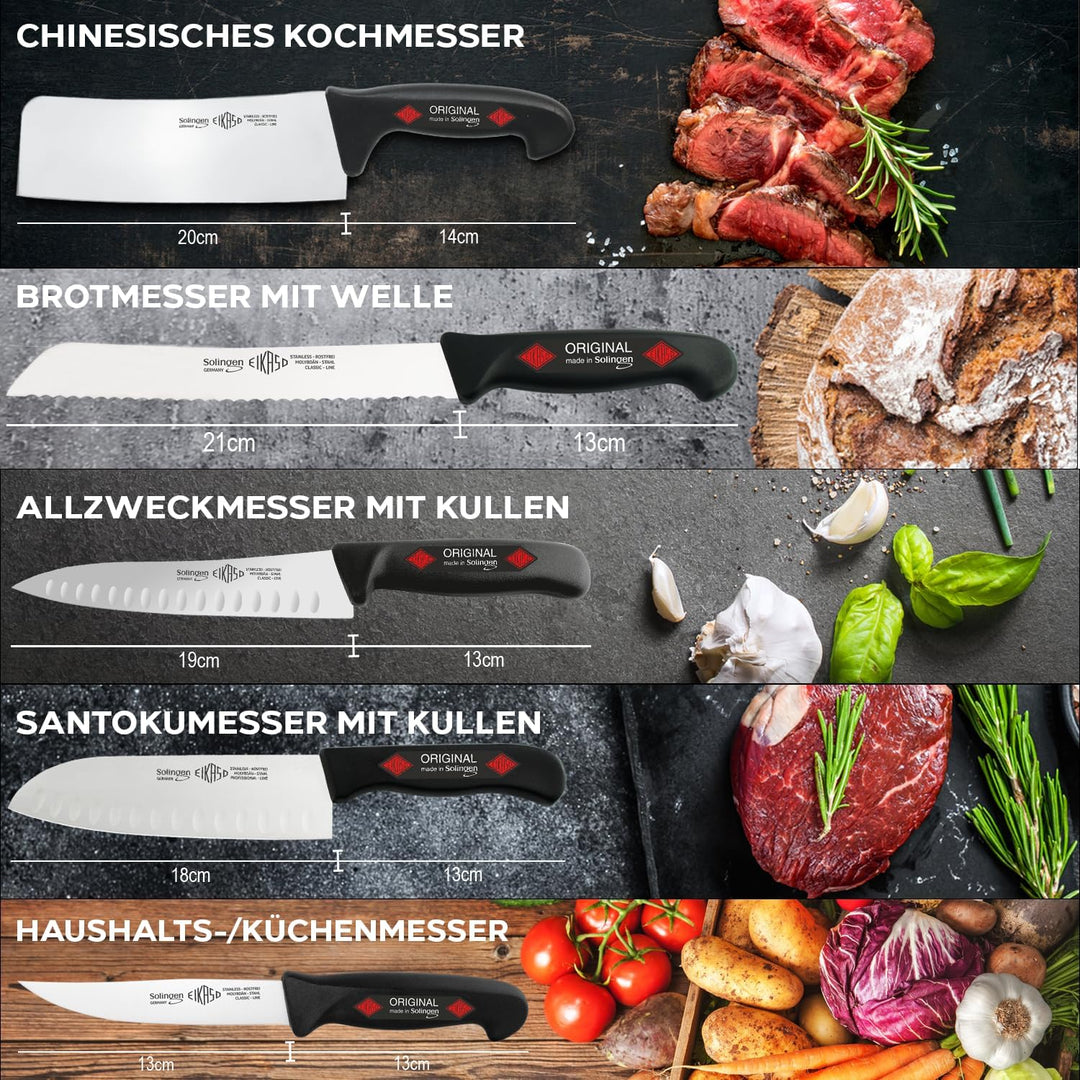 EIKASO Solingen Germany Messer-Set 5 Teilig - scharfes Küchenmesser-Set aus Molybdänstahl 1.4116 - H