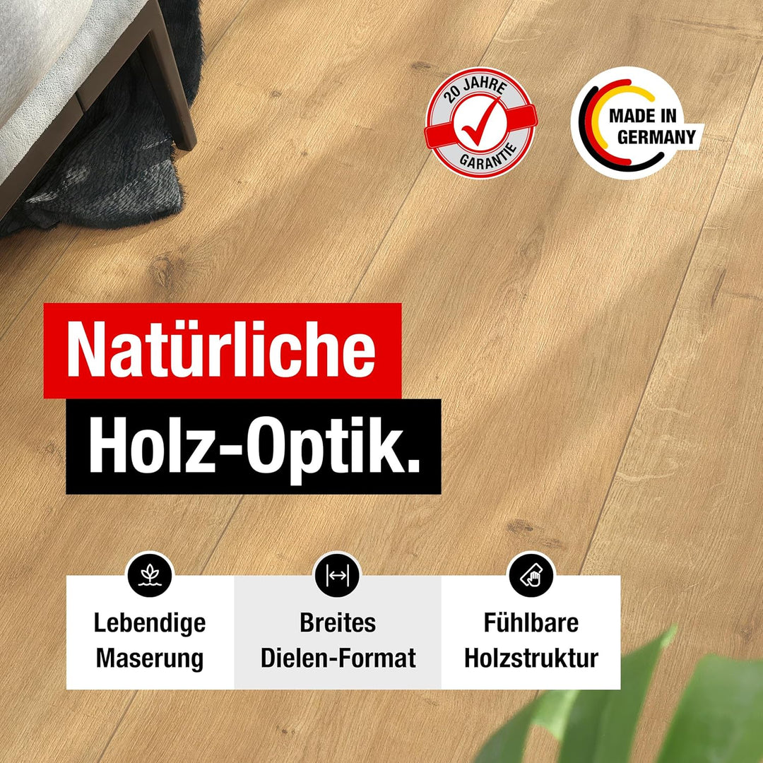 Premium Klick-Laminat-Boden, 2,54 m², inkl. kostenlose Trittschalldämmung &amp; Fussleisten, Stärke 8 mm