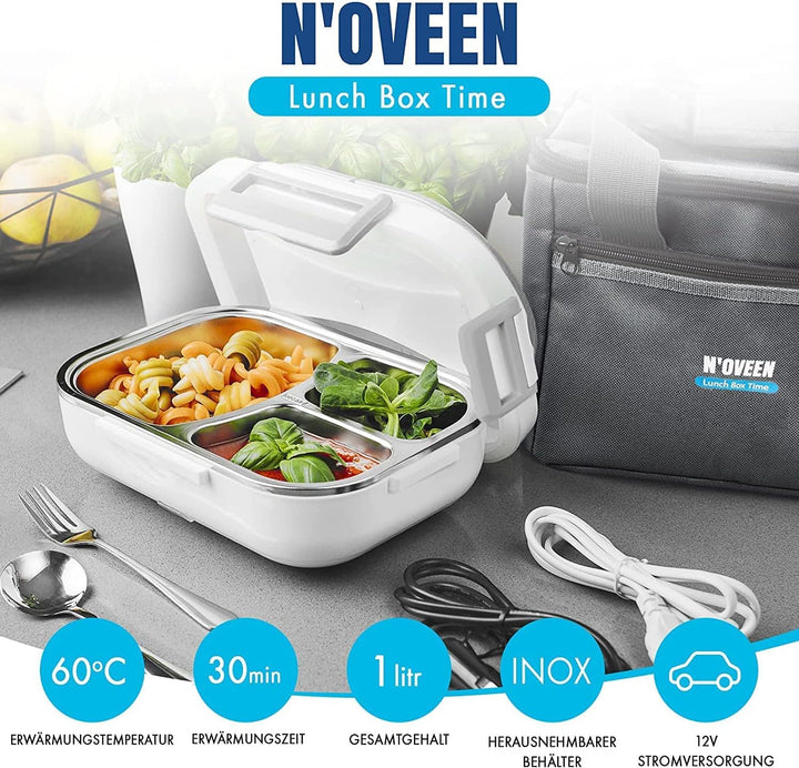N'OVEEN Elektrische Lunchbox LB520 Speisenwärmer, Thermo Lunchbox Heizplatte mit 1 Liter Fassungsver