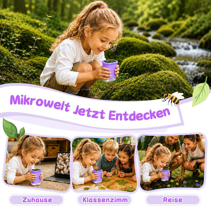Digitales Mikroskop für Kinder 1000X, Abenteurer Mikroskop für Kinder mit 2 Zoll HD-Bildschirm, 8 LE