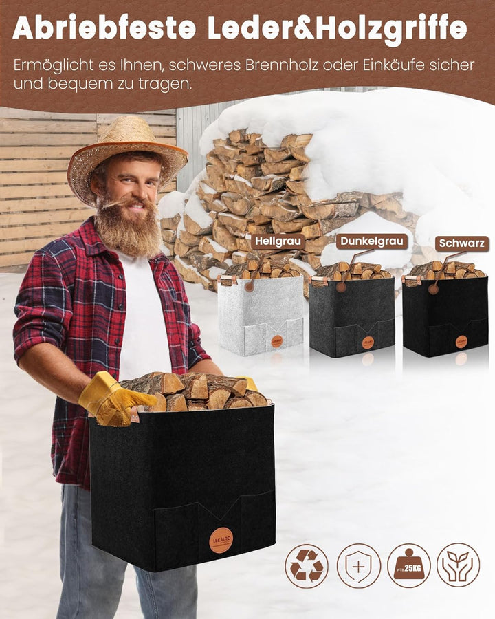 2 Holzkörbe für Kaminholz, grosser Holzkorb aus Filz, auch als Aufbewahrungstasche oder Einkaufskorb