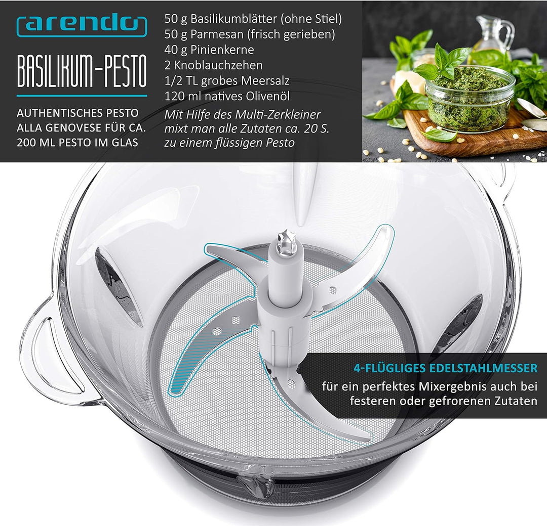 Arendo Power Zerkleinerer 400 Watt mit 1,5 L Glasbehälter, Elektrischer Multizerkleinerer, Leistungs