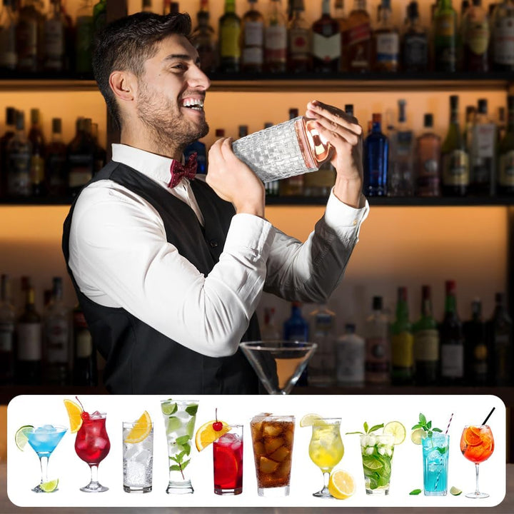 Cocktail Shaker Roségold, 400ml Cocktail Mixer, Shaker Edelstahl Cocktails, Glas Cocktailshaker, Ede
