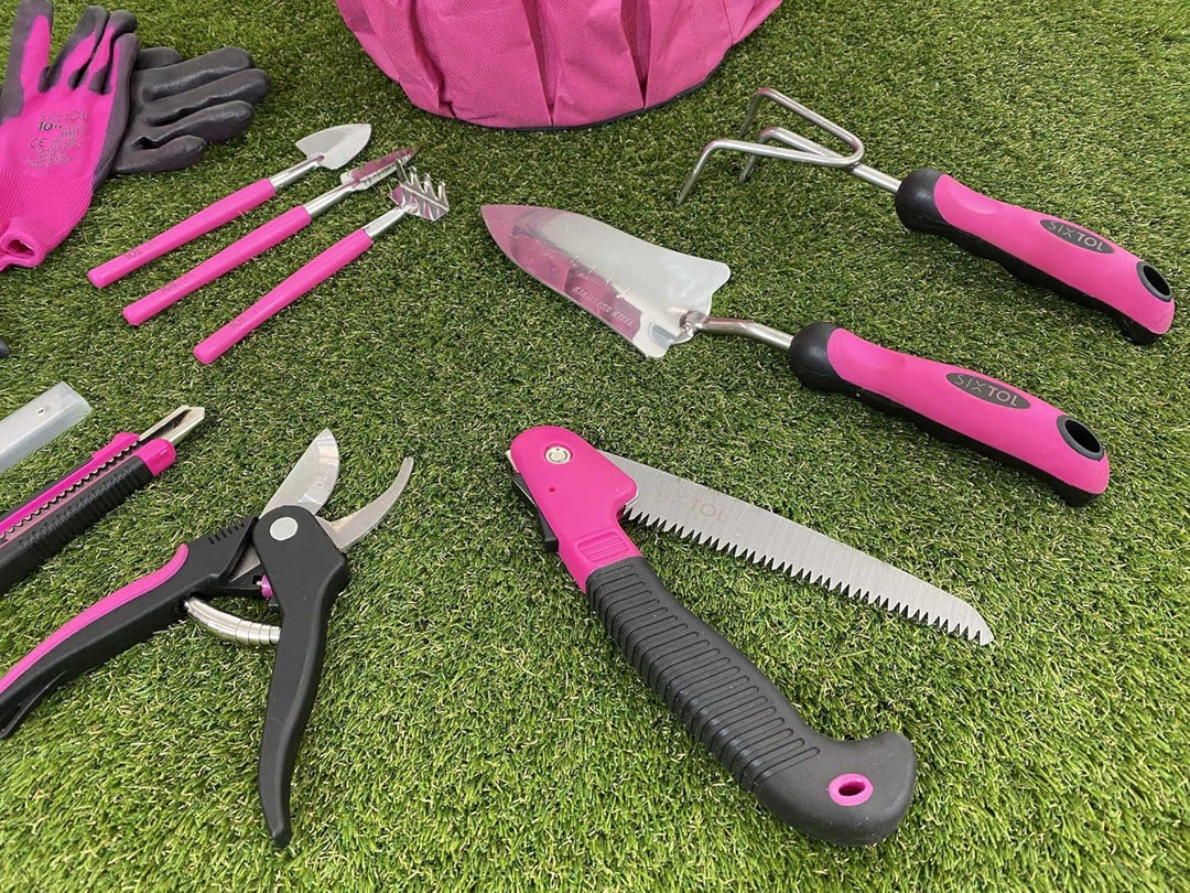SIXTOL Garden PINK 10 Gartenwerkzeug Set | 10 STK. Garten Zubehör aus Edelstahl | Praktische Gartent