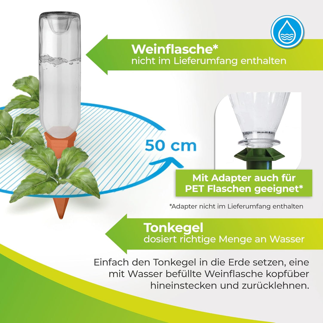 BioGreen 40er-Set Bewässerungssystem Hydro Wine für Balkon- und Kübelpflanzen | Tonkegel passend für