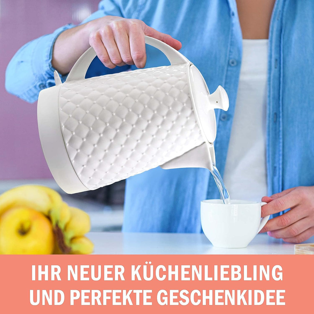 KVOTA Elektrischer Keramik Wasserkocher, Teekessel 1,8 L, 1500-1600W, Gesteppt-Design, weiss, abnehm