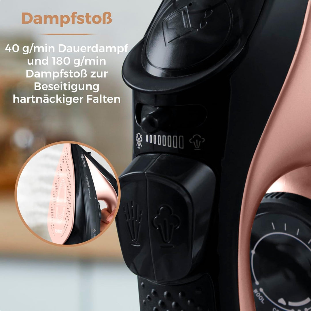 Tower T22008 CeraGlide Kabelloses Dampf Bügeleisen mit Keramiksohle - Dampfbügeleisen mit Variabler