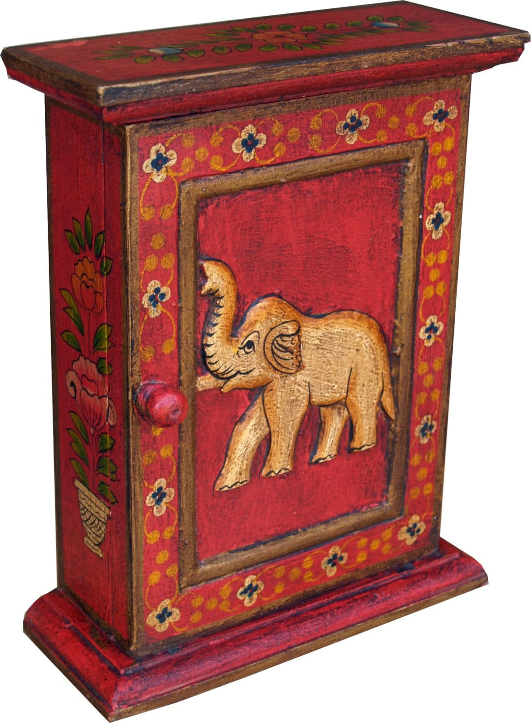 GURU SHOP Schlüsselkasten, Bemalte Schlüssel Ablage Box mit Tür - Muster 8, Mehrfarbig, 30x23x9 cm,