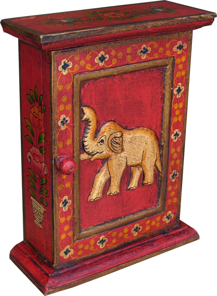 GURU SHOP Schlüsselkasten, Bemalte Schlüssel Ablage Box mit Tür - Muster 8, Mehrfarbig, 30x23x9 cm,