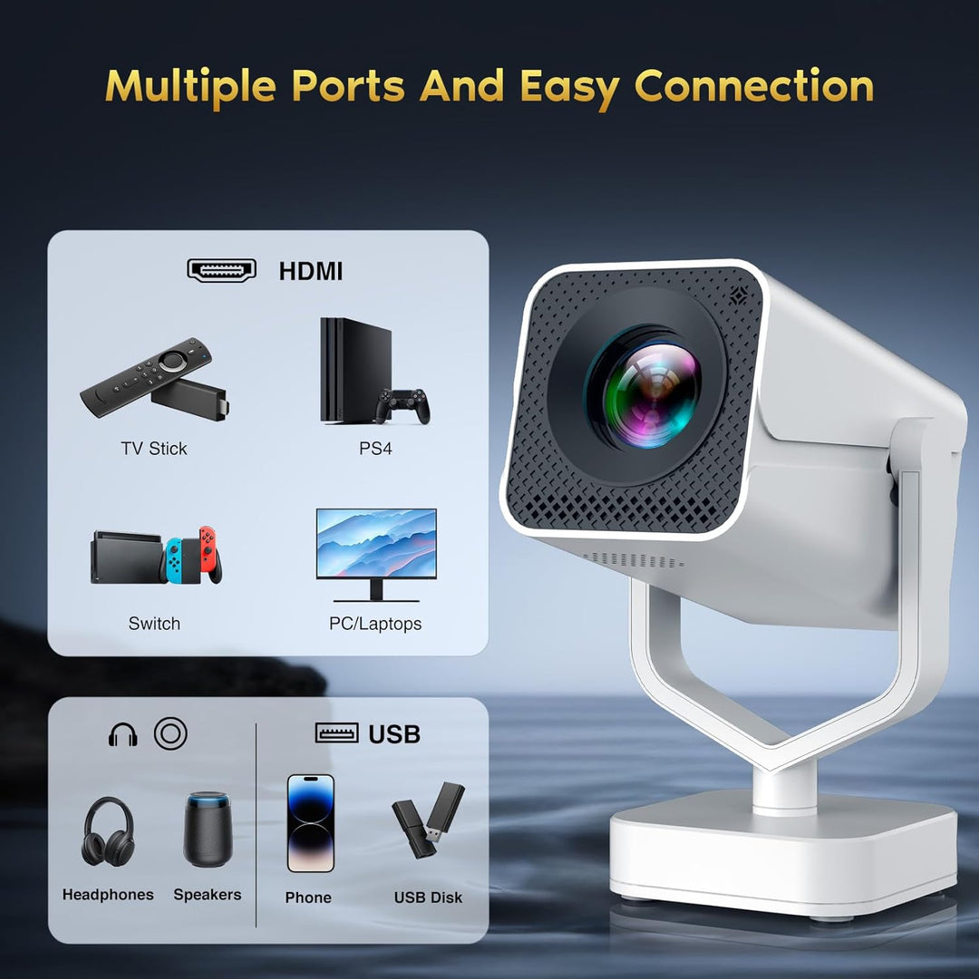 Smart Mini Beamer Android 11, Unterstützt 4K 1080P, Beamer Klein Projektor Tragbarer mit WiFi 6 und