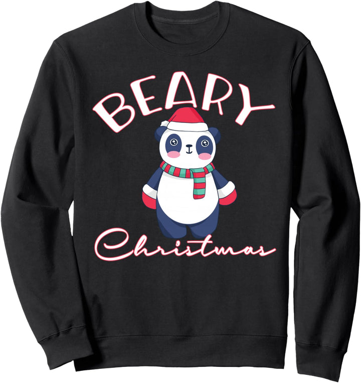 BEARY CHRISTMAS Süsser Pandabär Weihnachtsmannhut Schal Meme Sweatshirt