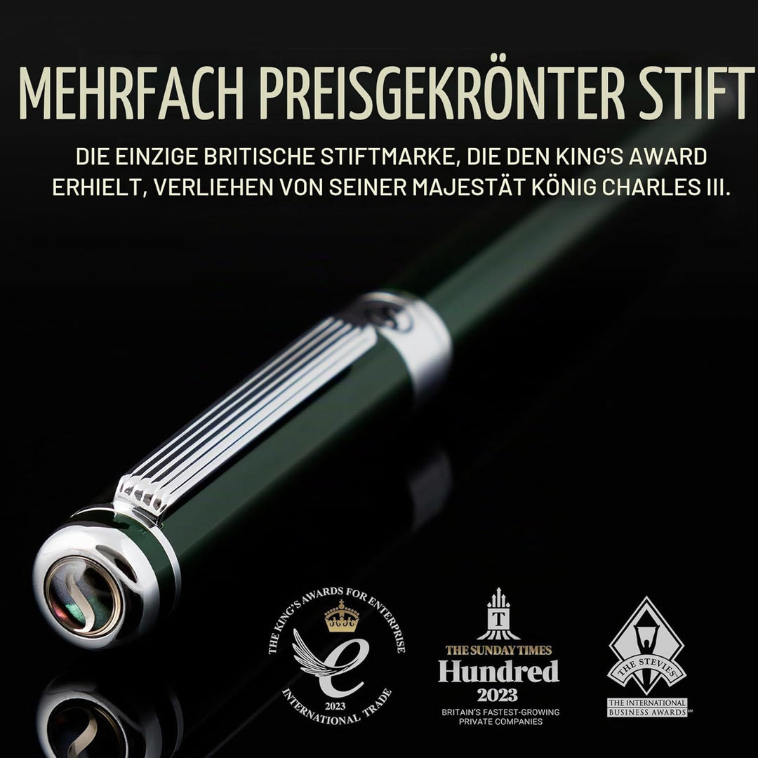 Scriveiner Füller Green - britisches Renngrün, toller Luxus Füllfederhalter, Chromausführung, medium