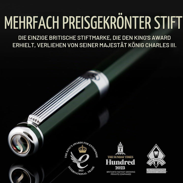 Scriveiner Füller Green - britisches Renngrün, toller Luxus Füllfederhalter, Chromausführung, medium