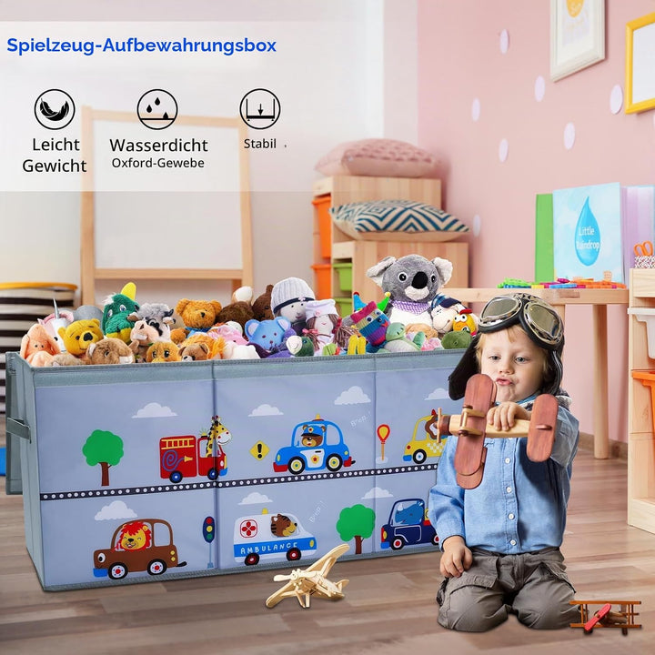 decalsweet Aufbewahrungsbox mit Deckel Kinder, Spielzeugkiste Tier Autos | Extra Gross, Zusammenklap