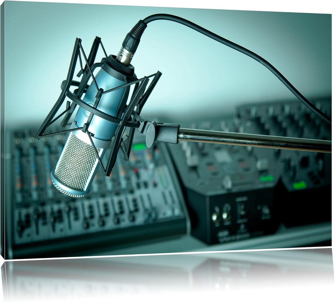 Mikrofon mit Musikanlagen, Format: 100x70 auf Leinwand, XXL riesige Bilder fertig gerahmt mit Keilra