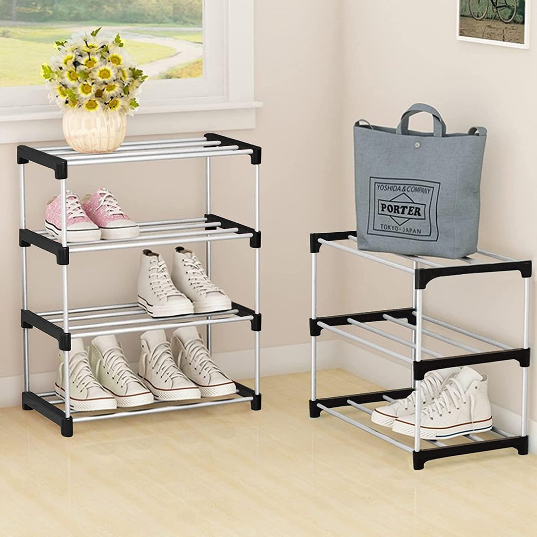 Kleines Schuhregal, stapelbares Schuhregal, 4 Ebenen, Fussraumaufbewahrung, leichtes Schuhregale, Au